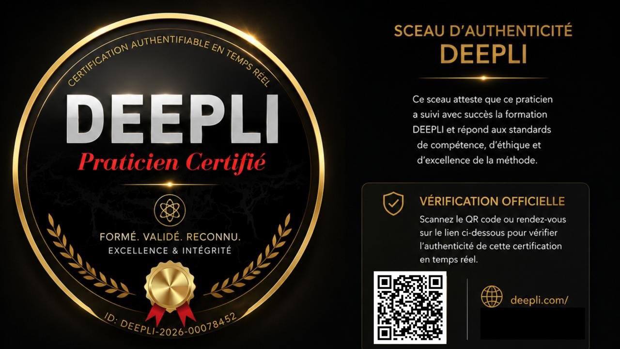 Certificat Praticien certifié DEEPLI – Julie Ragnotti Sceau d’authenticité DEEPLI : Julie Ragnotti, praticienne certifiée